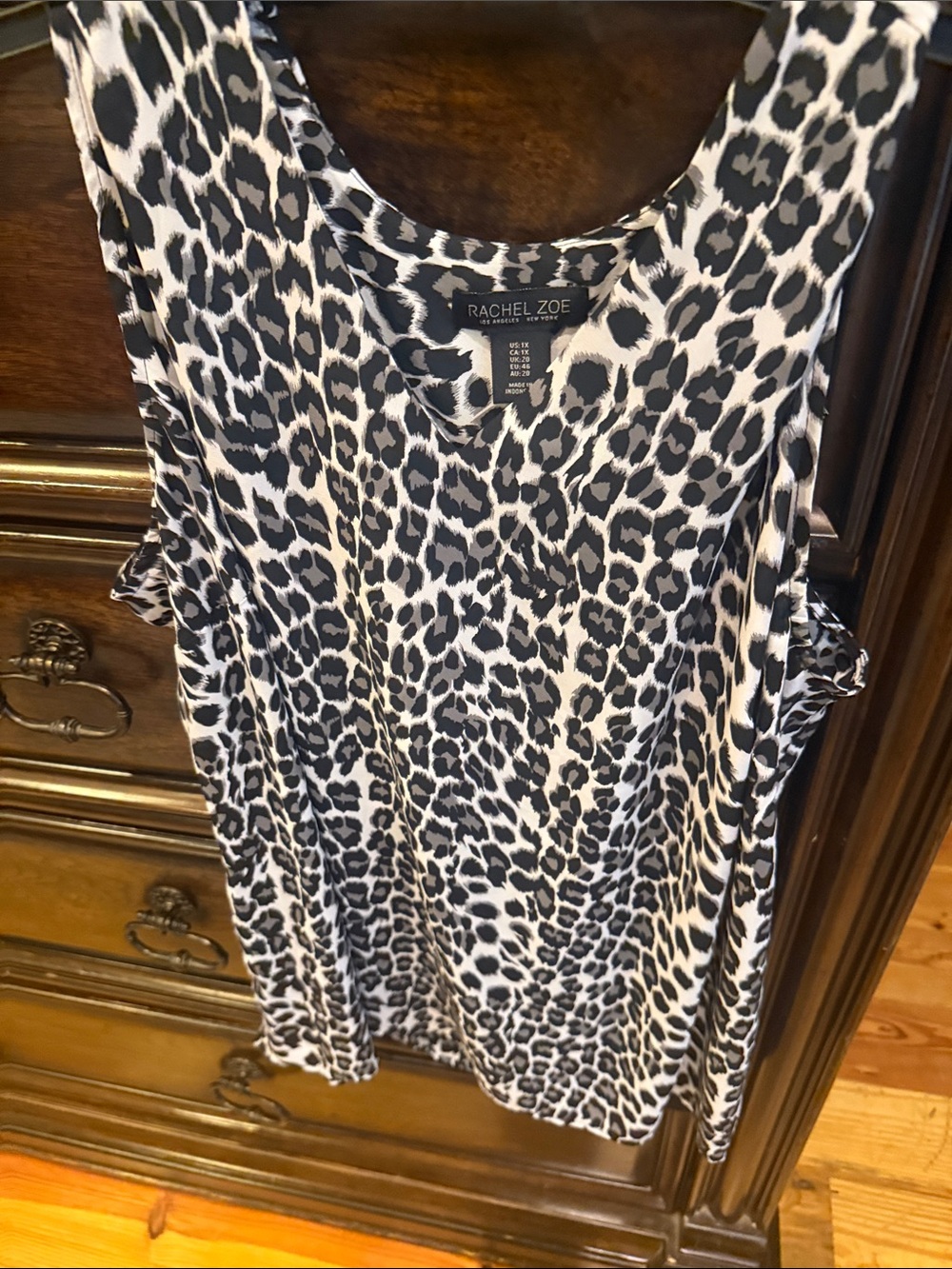 Rachel Zoe Black and White Leopard-Print Sleeveless Tank